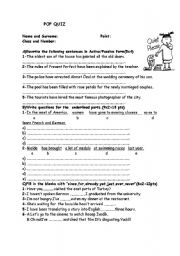 English worksheet: POP QUIZ