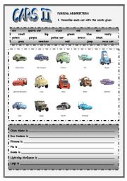 English Worksheet: CARS II - DESCRIPTIONS (PHYSICAL & CHARACTER) 
