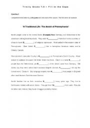 English Worksheet: The Amish ( cloze test) - American Culture