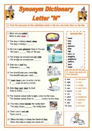 English Worksheet: Synonym Dictionary, Letter 