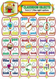 English Worksheet: CLASSROOM OBJETS