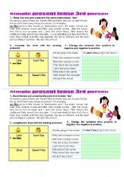 English Worksheet: simple present third person