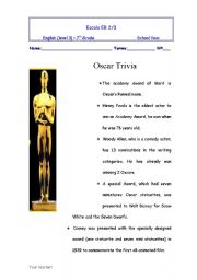 English Worksheet: oscar trivia