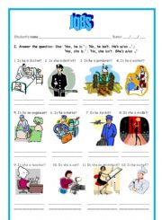 English Worksheet: Jobs + Verb to be