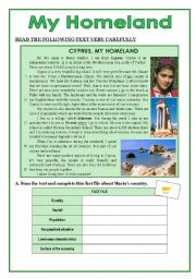 English Worksheet: Reading Comprehension - My Homeland