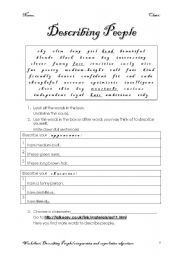 describing people: worksheet with the solutions for the teacher