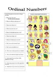 English Worksheet: Ordinal Numbers:  Neighbors (2 pages)