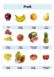 English Worksheet: Fruit with Prices Reference