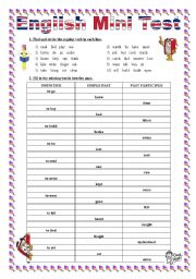 English Worksheet: English Mini Test on Regular and Irregular Verbs