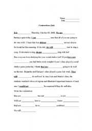 English worksheet: Contractions quiz