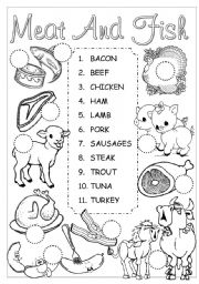 English Worksheet: Meat and Fish Pictionary