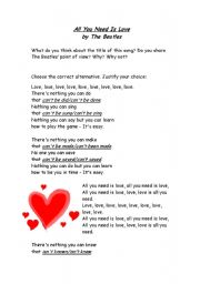 English Worksheet: All You Need Is Love by The Beatles