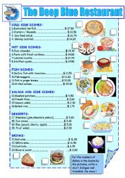 English Worksheet: sea food and fish restaurant menu