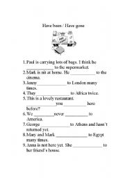 English worksheet: been /gone