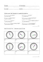 English Worksheet: wh questions and times