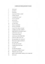 English Worksheet: Complete with Question Words