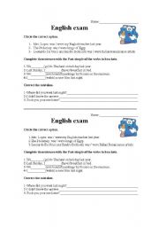 English worksheet: QUICK TEST ABOUT SIMPLE PAST