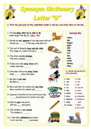 English Worksheet: Synonym Dictionary, Letter 