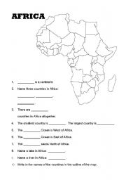 English Worksheet: A Map of Africa