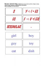 English Worksheet: Nouns Plural - Cards for a relay game (4 pages)