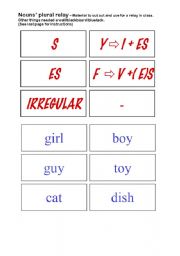 English worksheet: Nouns Plural - Cards for a relay game (4 pages)