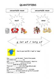 English Worksheet: Quantifiers: much - many - a lot of - lots of