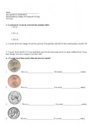 English worksheet: ESL Money and  Buying and SellingQuiz