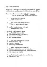 English worksheet: cause and effect