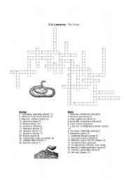 English worksheet: The Snake - DH Lawrence - Crossword Puzzle