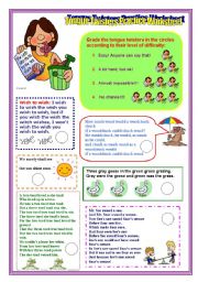 English Worksheet: Tongue Twisters Practice- Students can grade the level of difficulty.