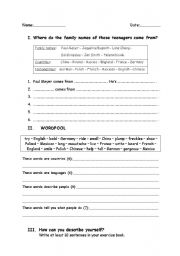 English Worksheet: Family names & countries