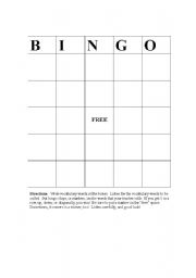 English worksheet: Review with BINGO