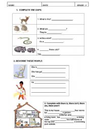 English Worksheet: EJERCICIOS DE THERE IS/ THERE ARE, HAVE/ HAS GOT....