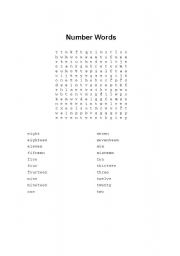 English Worksheet: Number Words Word Search