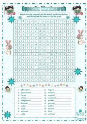 English Worksheet: Opposite Wordsearch