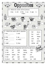 English Worksheet: Opposites 