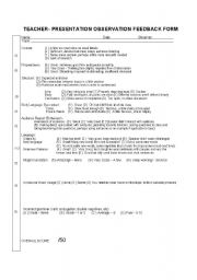 English Worksheet: Teacher & Peer Presentation Feedback Form