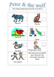 English Worksheet: Peter and Wolf-part 1