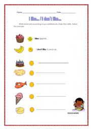 English Worksheet: I like... / I dont like....