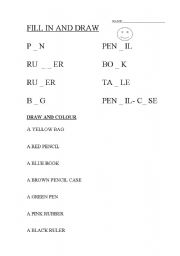 English worksheet: FILL, PAINT AND DRAW