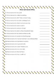 English worksheet: A nice Find Someone Who...