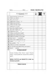 English Worksheet: Speaking test - Elementary