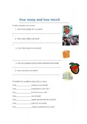 English worksheet: how many and how much