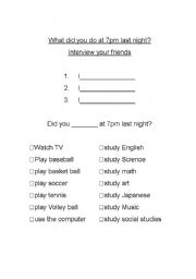 English worksheet: Past tense lesson plan - What did you do last night? 