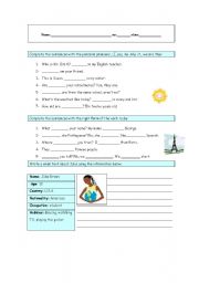 English Worksheet: Personal pronouns and verb to be