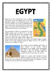 English Worksheet: EGYPT READING COMPREHENSION