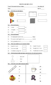 English worksheet: Shapes and measurement