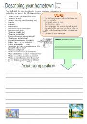 English Worksheet: Describing your hometown - Writing guide