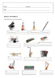 English Worksheet: Musical instruments