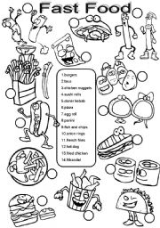 English Worksheet: Fast food BW version